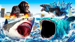 BLOOP vs MEGALODON vs GODZILLA vs KING KONG In GTA 5