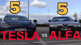 Tesla model 3 LR vs classic Alfa Romeo 164 V6