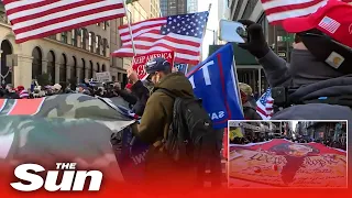 Trump supporters clash with ANTIFA & cops after flying Pelosi demon flag at NY demo