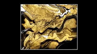 #4841Gold & Black Dominant, Ring Poured & Tilted Fluid Acrylics Pouring 4.25.19