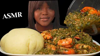 ASMR FUFU & OKRO, EGUSI SOUP MUKBANG |Tiger prawns, Turkey wings Nigerian food |Soft Eating Sounds