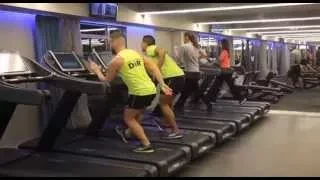 Two guys with swing dancing on a treadmill