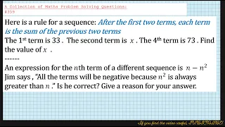 A Collection of Maths Problem Solving Questions:#359 (Sequences)