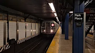 MTA NYCT Subway: Flatbush Avenue bound Kawasaki R62 (2) Train Entering & Leaving Park Place