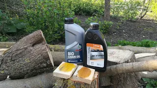 Порівняння масла для цепи бензопили. Husqvarna X-GUARD Bio та STIHL Forest Plus