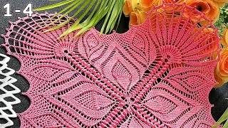 Crochet square doily, Elsa, 1-4