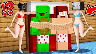 TIED JJ and Mikey vs TV WOMAN and CAMERA WOMAN in Minecraft - Maizen