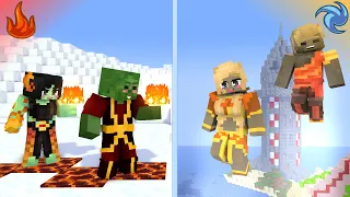 Minecraft Monster School, CUTE ZOMBIE ELEMENTAL COUPLE 2 (Fire & Ice)  - Minecraft Animation