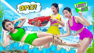 FUNNY FAT GIRL Vs SKINNY GIRL PRANK BATTLE | Ugly Girl Vs Pretty Girl Swimming Pool Battle PVQ Nerf