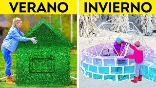 CASA DE VERANO VS. CASA DE INVIERNO || ENORMES MANUALIDADES PARA EL PATIO TRASERO