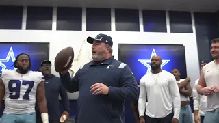 Dan Quinn is presented The Game Ball with the victory against his old team. How Bout Dem Cowboys.