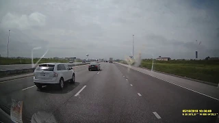Dangerous pass on right as lane disappears full of tire treads