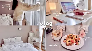 7AM Morning Routine ☁️ cozy & productive✍️ simple breakfast , housework, walking, gel nails