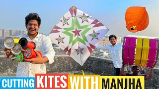 New kites Cutting with Surti Manjha 🔥 BIG kite  Flying Diffrent special Manjha Review 2024