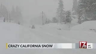 Several feet of snow piling up in Sierra Nevada mountains