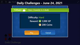 Microsoft Solitaire Collection | TriPeaks - Hard | June 24, 2021 | Daily Challenges