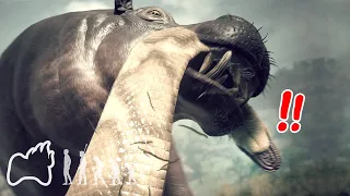 Giant Hippo Fights a Rock Python Ancestors: The Humankind Odyssey