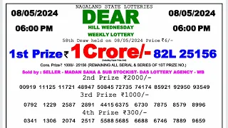 Lottery Sambad Live 06:00 pm 08/05/24 Evening Nagaland State Dear Lottery Result Today