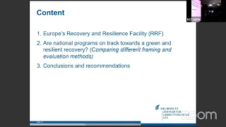 GREEN AND RESILIENT RECOVERY FOR FURTHER DEVELOPMENT