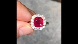 GRS No Heat Burmese Ruby Pigeon's Blood Red and Diamond Ring