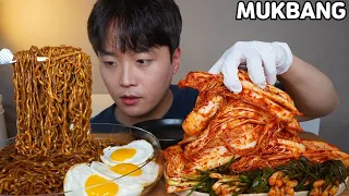 참기름 짜파게티 갓담근 김치 파김치 먹방 Black Bean Noodles & Green Onion Kimchi & Kimchi ASMR MUKBANG EATING SHOW