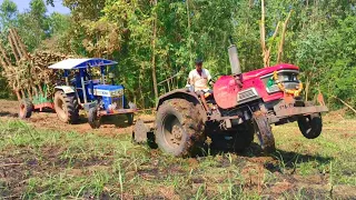 Swaraj 744 FE DI Tractor Stuck with Heavy Sugar Cane load  / Pulling by Mahindra Arjun 555 DI