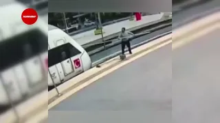 Treni temizleyen işçi yüksek akıma kapıldı! Korku dolu anlar kamerada