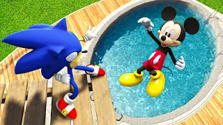 GTA 5 Sonic vs Mickey Mouse Water Ragdolls & Fails Ep.1 [Euphoria Physics / Flooded Los Santos]