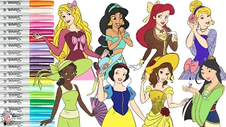 Disney Princess Coloring Book Compilation Aurora Cinderella Moana Jasmine Tiana Belle Ariel Tiana