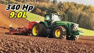 Deere 8530 (275 Hp PTO) seeding downhill & uphill/the engine sound is POWER ! ! ! [Turn Sound ON] HD