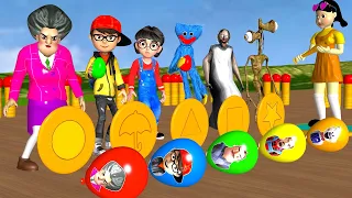 Scary Teacher 3D vs Squid Game Who Faster Games Honeycomb Candy and Balloon Nick and Tani Winning