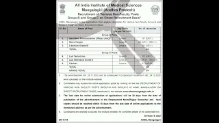 Various Group B & Group C Vacancies in AIIMS Mangalagiri, Andra Pradesh...