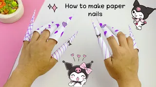 Tutorial how to make paper nails kuromi purple theme | paper diy | kuromi theme 💜