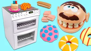 Feeding Mr. Play Doh Head Pretend Baking Play Doh Donuts & Desserts | Fun Pretend Play Toy Video!