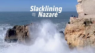 Slacklining Nazaré over Huge Waves [Drone]