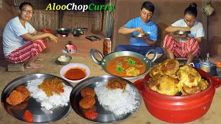 Nepali Village Life||Aloo Chop Recipe With Curry And Rice In Village Kitchen||Nepali Food