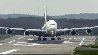 AIRBUS A380 CROSSWIND LANDING during a Storm + A321 GO AROUND (4K)