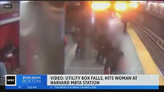 Video shows box falling and hitting woman at Harvard MBTA station