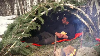 Building a Bushcraft Survival Shelter | Winter Camping | Bushcraft Shelter | Campfire