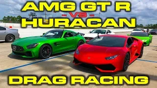 Lamborghini Huracan LP610-4 vs Mercedes-Benz AMG GT R 1/4 Mile Drag Racing and Roll Racing