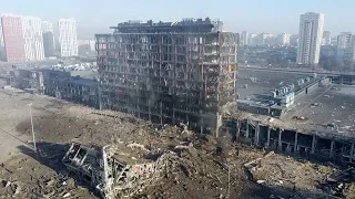 Drone video shows scale of Kyiv missile devastation