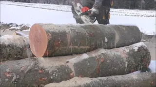 Buchenbrennholz mit Keil und Schlägel spalten + Holz mit Motorsäge "abmetern"