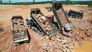 Ep117.Incredible Dump Trucks Management with Good Operation Unloading Huge Stone Land Filling Up