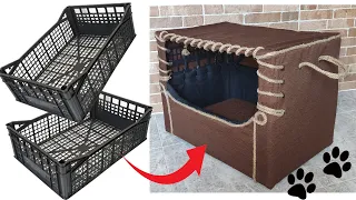 CÓMO HACER una CAMA para PERROS o GATOS CON CAJAS DE FRUTAS plasticas - DIY MASCOTAS😸🐶