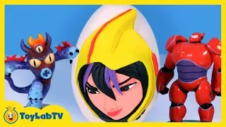 GIANT Big Hero 6 Play Doh Surprise Egg of GoGo Tomago with toys in Chocolate Surprise Eggs