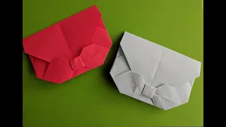 Конверт оригами из бумаги с бантом своими руками.  Paper envelope DIY