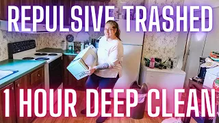 1 HOUR MOBILE HOME CLEAN WITH ME | EXTREME ULTIMATE WHOLE HOUSE DISASTER TRASHED CLEANING MOTIVATION