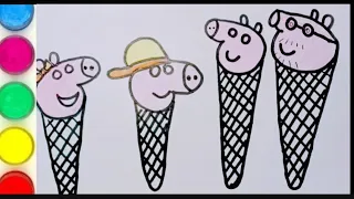 Pepa pig family ice cream 🍨 to draw n colour in easy steps