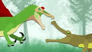 Dinosaurs cartoons battles: Spinosaurus vs Sarcosuchus | DinoMania