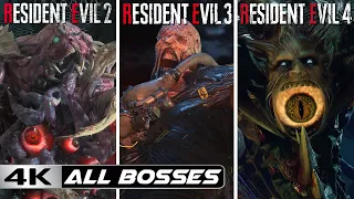 Resident Evil [2-3-4] Remake - All Bosses (FightsBattles) - No Damage - [4k-60FPS]